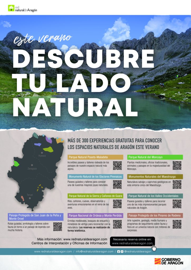 Programa de actividades de verano 2022por los espacios naturales. Red Natural de Aragón